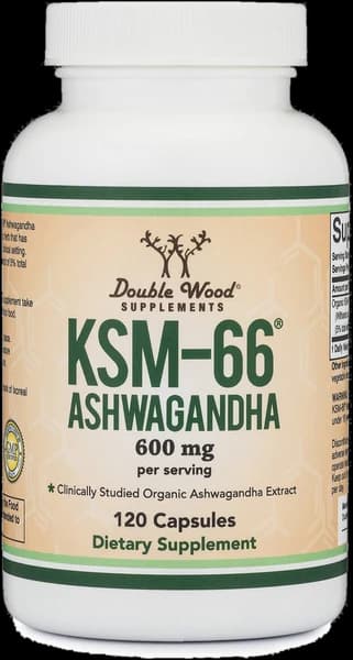 Double Wood KSM-66 Ashwagandha 600 mg, 120 capsules bottle, official product image