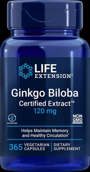 Life Extension Ginkgo Biloba Certified Extract, 365 capsules bottle, official product image