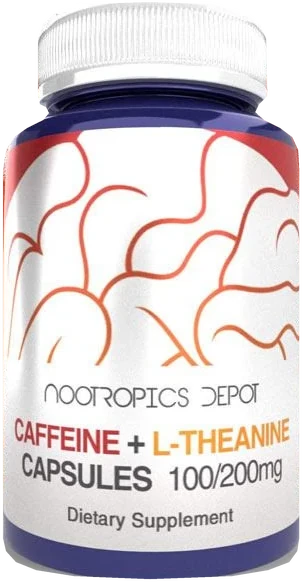 Official Nootropics Depot Caffeine + L-Theanine Capsules 100/200mg bottle, from the brand's product page